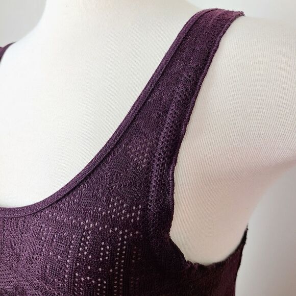 Topshop Petite Wine Red Purple Lace Print Semi Sheer Tank Top Size 6 Petite - Picture 5 of 16